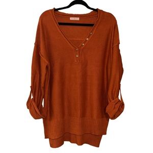 Ces Femme Tunic V Neck Sweater Burnt Orange Size Large